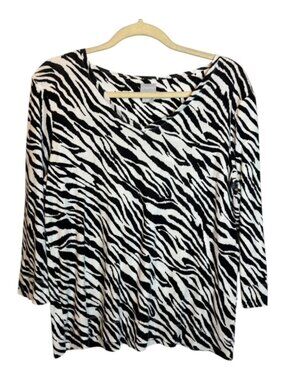 Chico's Sweater Women's Size Large Zebra Print‎ V-Neck Black White Chicos 2